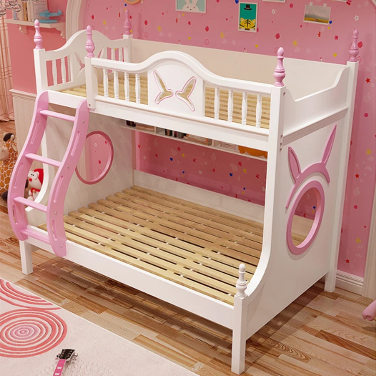 pink Children Furniture The quality of wood bunk bed for kids