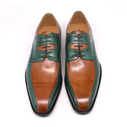 Mix Colors Brown Green Lace-up Genuine Leather Oxford Shoes Business Dress shoes For Wedding Party Office Fashion Shoes