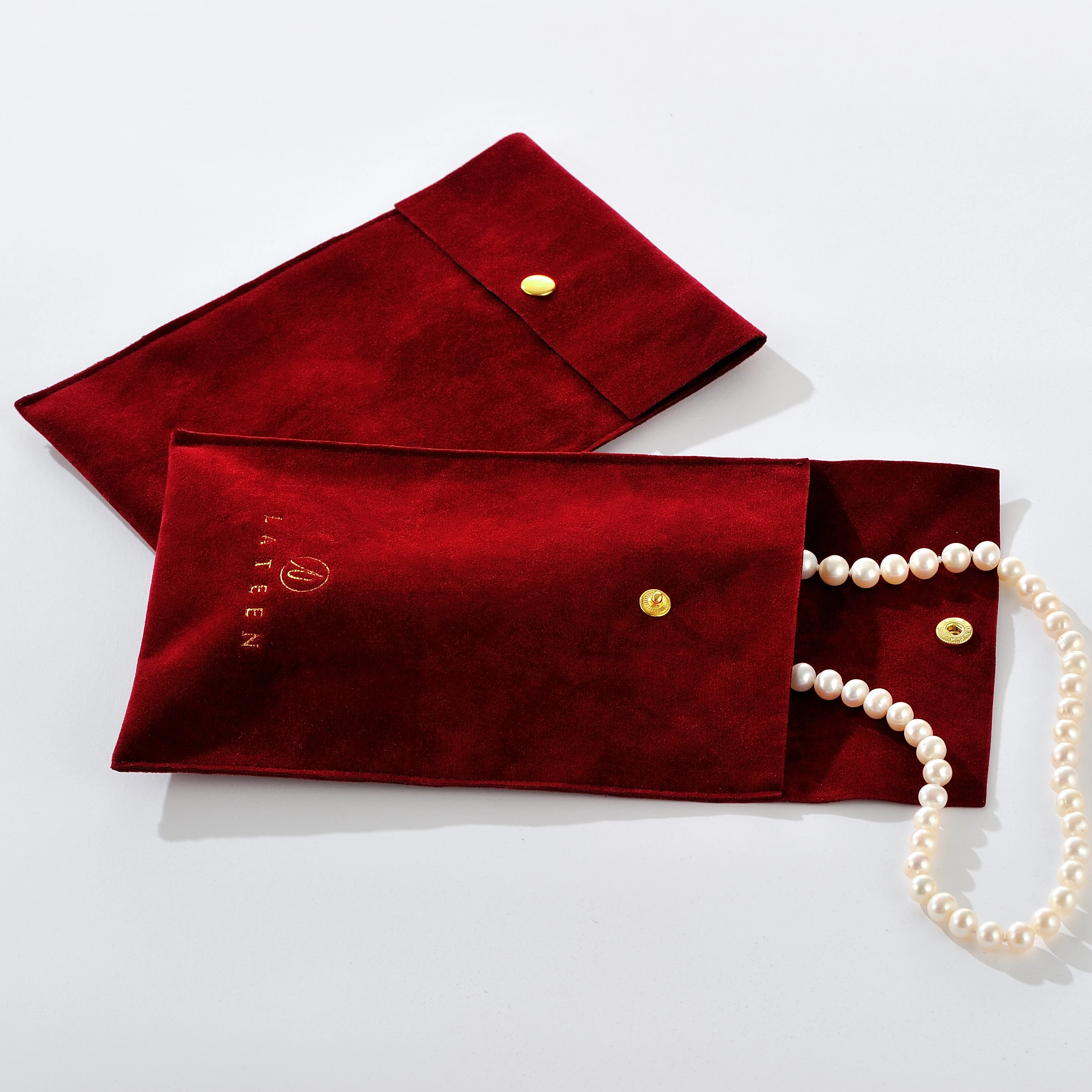 10*15cm High Quality Red Big Velvet Pouch Pearl Jewelry Necklace Sunglasses Storage Silver Packaging Bag with Button