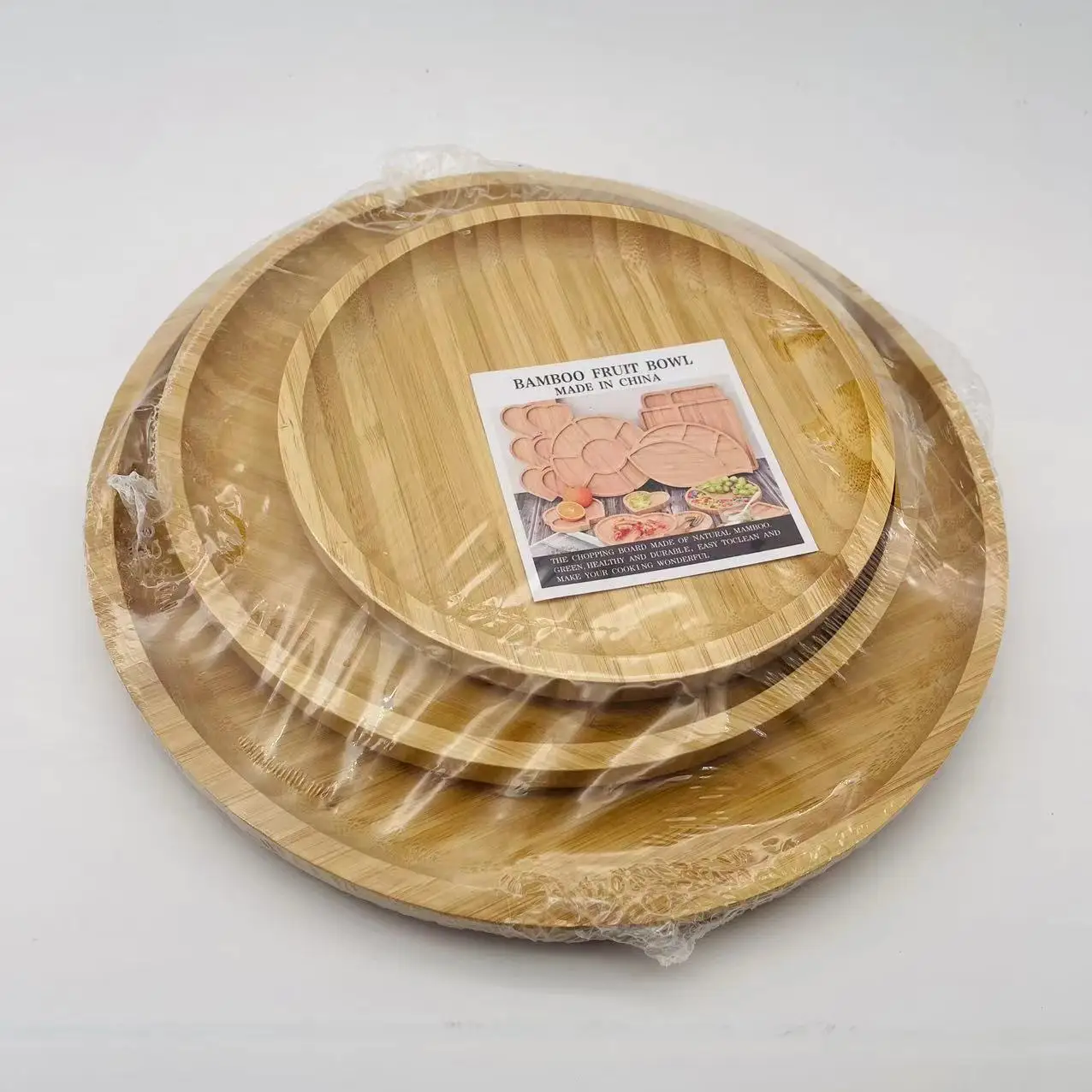 Wholesale New Type Round Bamboo Tray Set Solid Custom Food Fruit Serving Tray Bamboo Plates Wood Plates