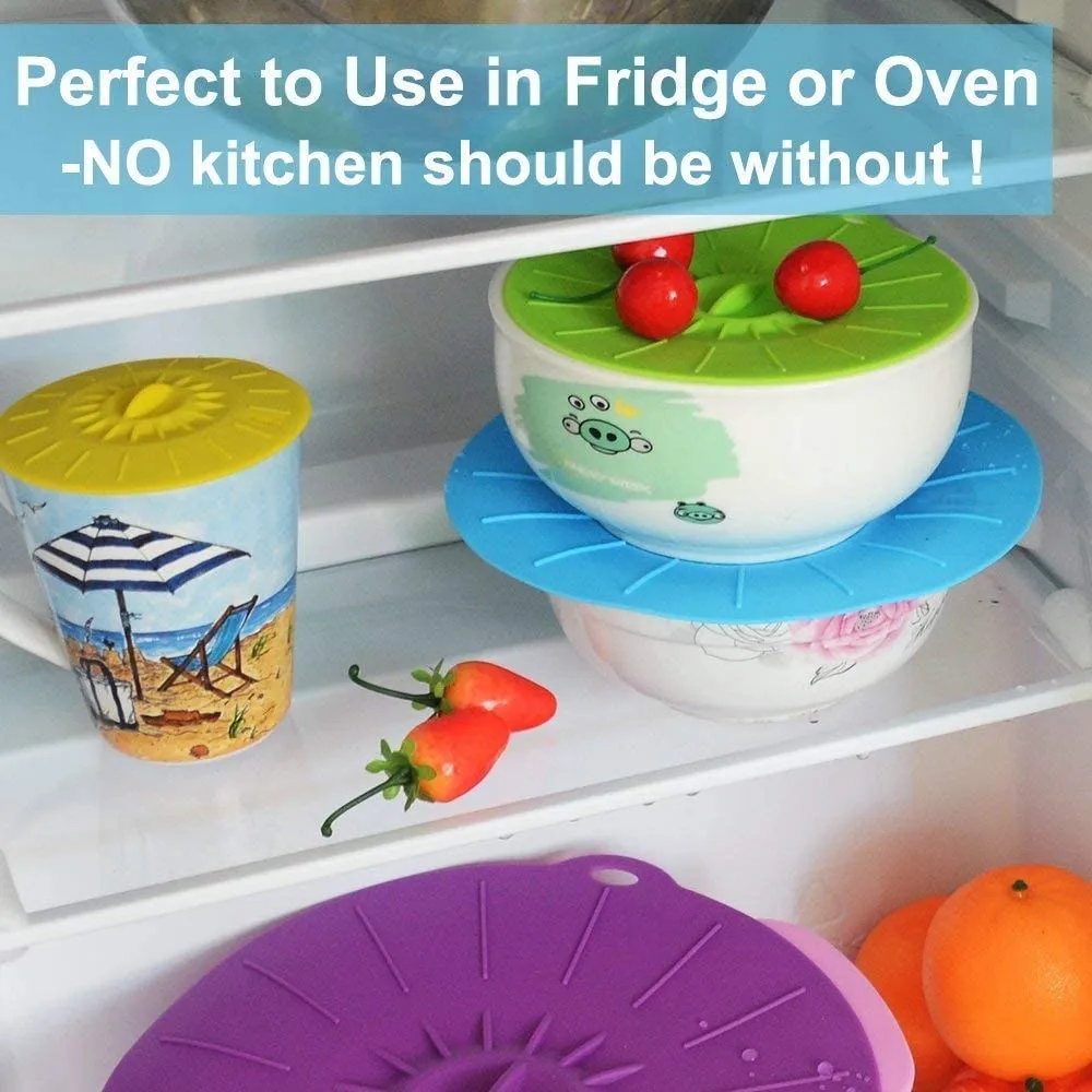 Elegant Live Set of 5 Heat Resistant Microwave Cover - Various Sizes Silicone lids for Bowls Plate Pots