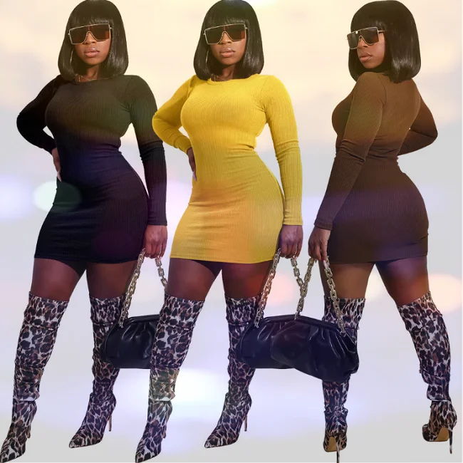 Simple Style 2021 Dresses Solid Color Long Sleeve Cotton Bodycon Dress