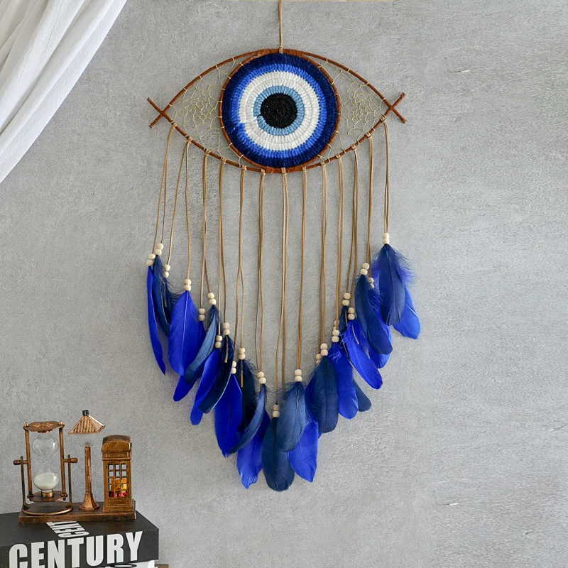 Hot Sale Blue Evil Eye Dream Catcher Home Decor Wall Hanging Large Feather Dream Catcher for Sweet Dreams