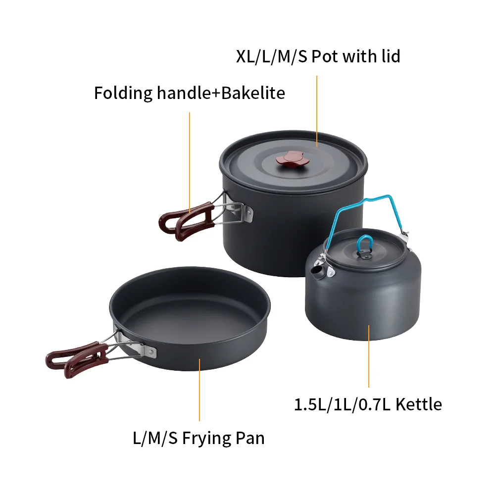 High Quality Camping Accessories Aluminum Cooking Pot Cookware Mess Kit Cooking Set Camping Pots And Pans