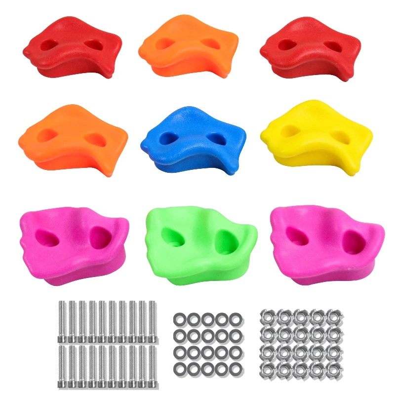Rock Climbing Holds for Kids Indoor & Outdoor Rock Wall Climbing Kit with Mounting Hardware, Knotted Rope Playground Accessories