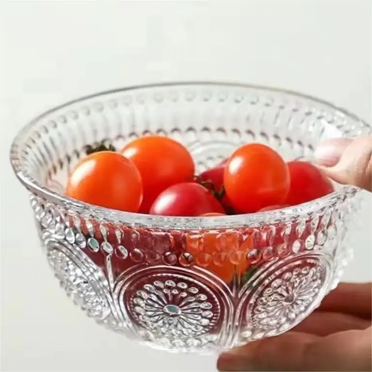 Wholesale Restaurant Salad Acrylic Tea Bowls Circular Food Grade glass Vegetable Transparent Glass Fruit Bowl