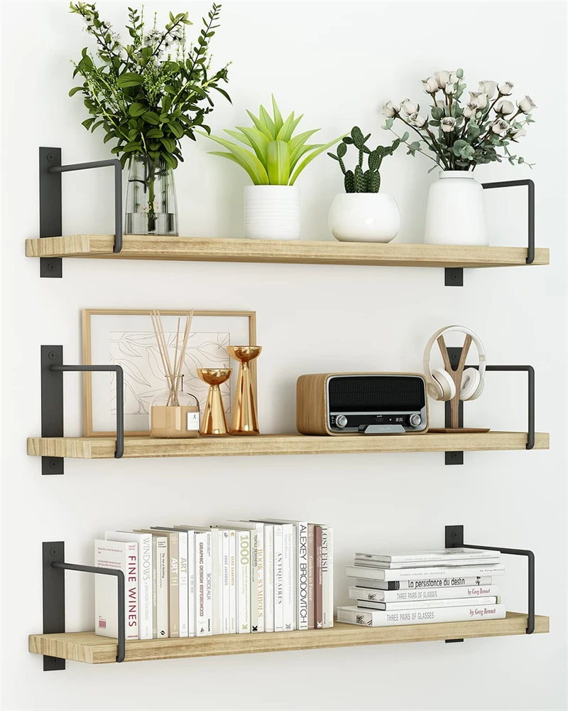 Bedroom Wall Storage Floating Shelves Office Solid Wooden Shelf for Wall