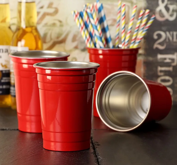 Reusable Stainless Steel 16oz 500ml Red Pint Cups Mini Party for Jello Shots Beer Pong Cups tumbler girlwill