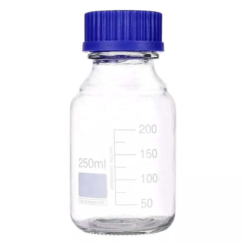 Glass Media Storage Reagent Bottle Graduation 100ml 250ml 500ml 1000ml Borosilicate Glass Bottle With Blue Cap