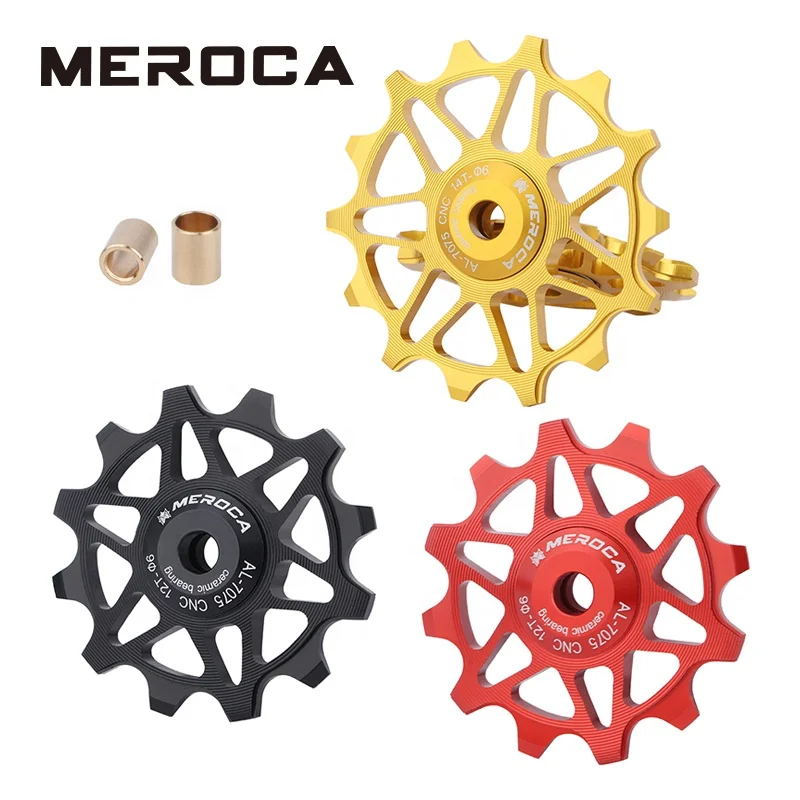 MEROCA Factory wholesale MEROCA Bicycle Rear Derailleur Guide Wheel 12/14T Aluminum Alloy MTB Ceramic Bearing Jockey Wheel