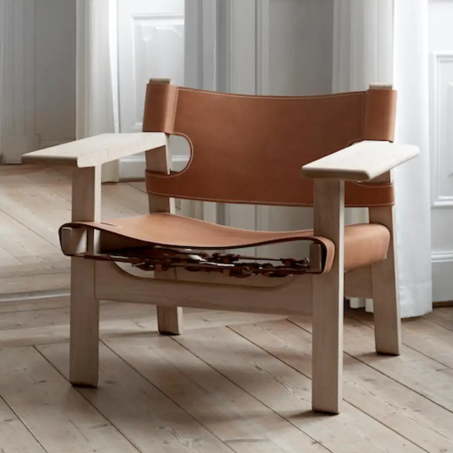 
Modern Antique Living Room Saddle Leather Lounge Chair Armchair OAK Wood Vegetable Tanned Genuine leather Vintage Spanish Chair 