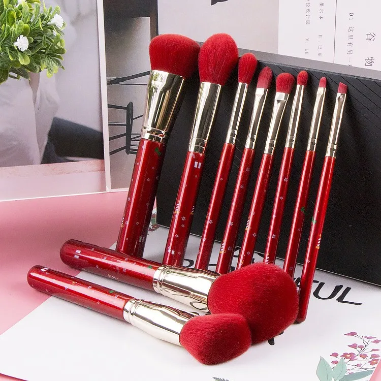 New 2024 cosmetic tools 9/10/14 pcs Eye shadow diamond bling vegan Red makeup brush set Christmas gift