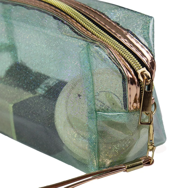 Travel Shiny Glitter PVC Transparent Jelly Make up Pouch Makeup Custom Waterproof Clear Cosmetic Bag