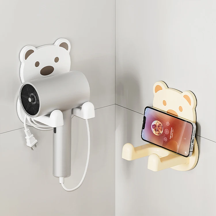 Cartoon bear cute plastic wall mounted blow dryer hanging placement storage rack bathroom hair dryer holder