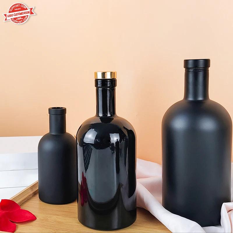 Luxury Custom Colors 100ml 375ml 500ml 750ml glass Olive Oil bottle brandy vodka whiskey gin liquor packaging bottle with cork