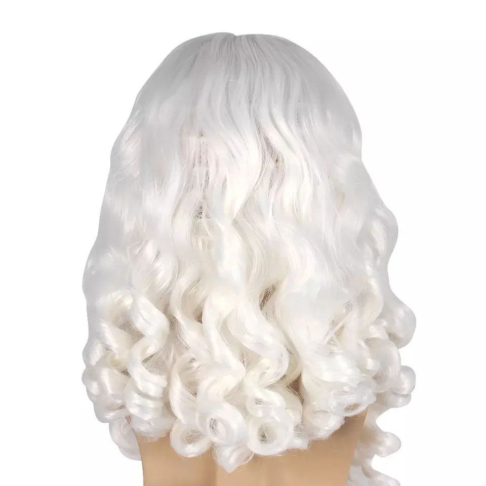 Christmas Cos Dress Up White Middle Parted Long Curly Beard Set Santa Claus Wig Long Curly Beard