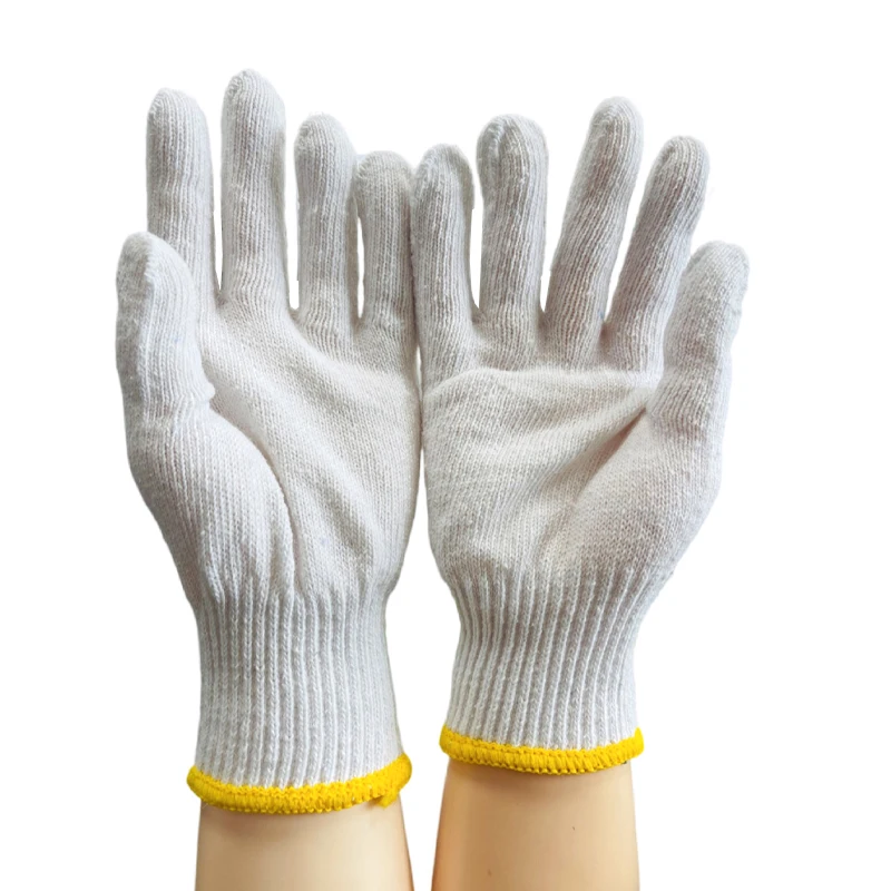 en388 40g 35g bleached white polyester cotton yarn knit breathable work knitted labour safety hand glove