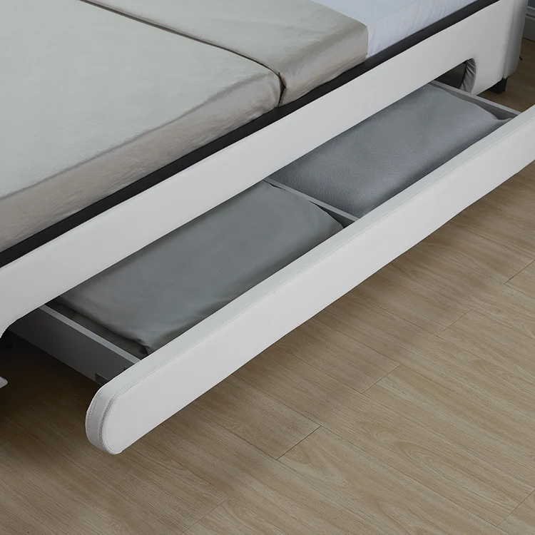 Willsoon Modern European Style King Size Storage Bed 2-Drawer PU Leather with LED Frame Soft and Durable for Home