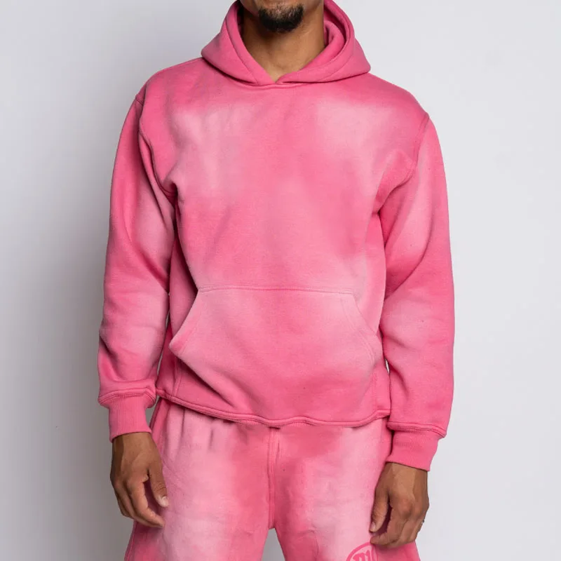 OEM Custom heavy wight plain blank no strings 500gsm sunfaded dye sweatshirt oversized wholesale vintage acid wash hoodies men
