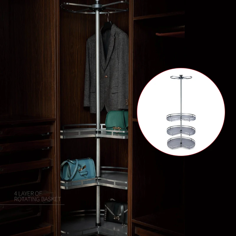 VT-10.159 Wardrobe Accessories Clothes Racks 360 Degree Rotating Cabinet Metal Storage Baskets 360 Degree 3-Layers Pants Rack