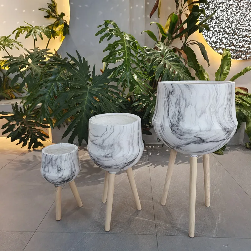 Cheap Price Custom Marbling Fiber Clay Fiberglass Flower Pot For Home Decor Europe Art Style Personality Planter Pots