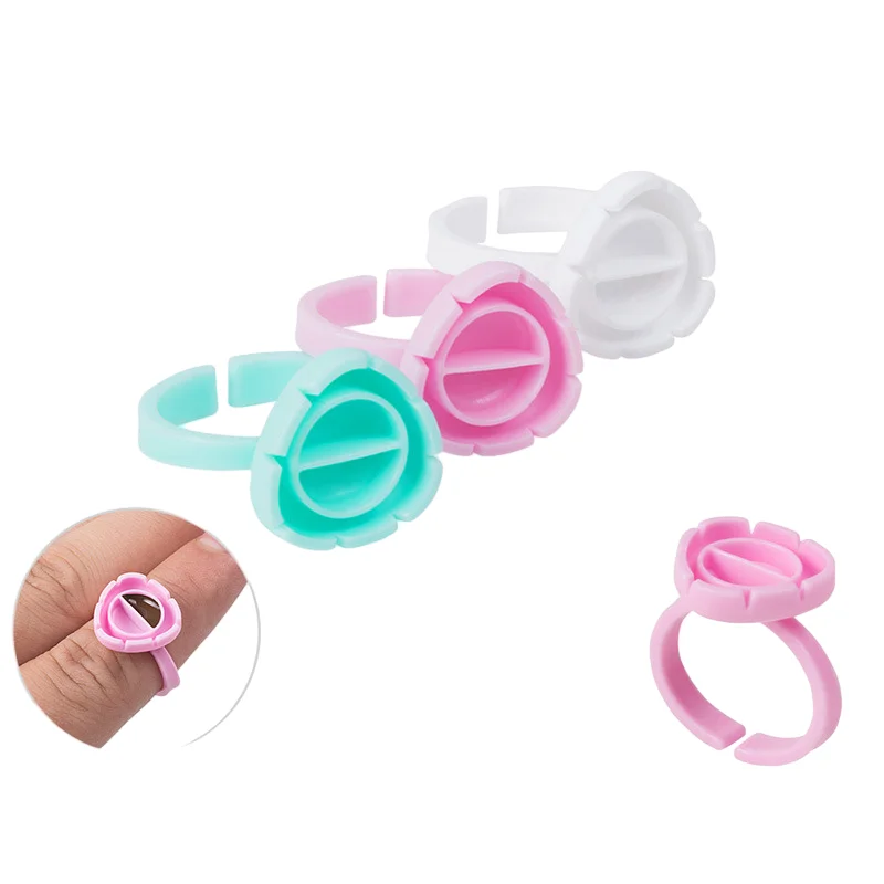 Wholesale 100Pcs/Pack Various Colors Tattoo Pigment Ink Delay Holder Cup  Lash Extensions Divided Heart Shape Glue Rings