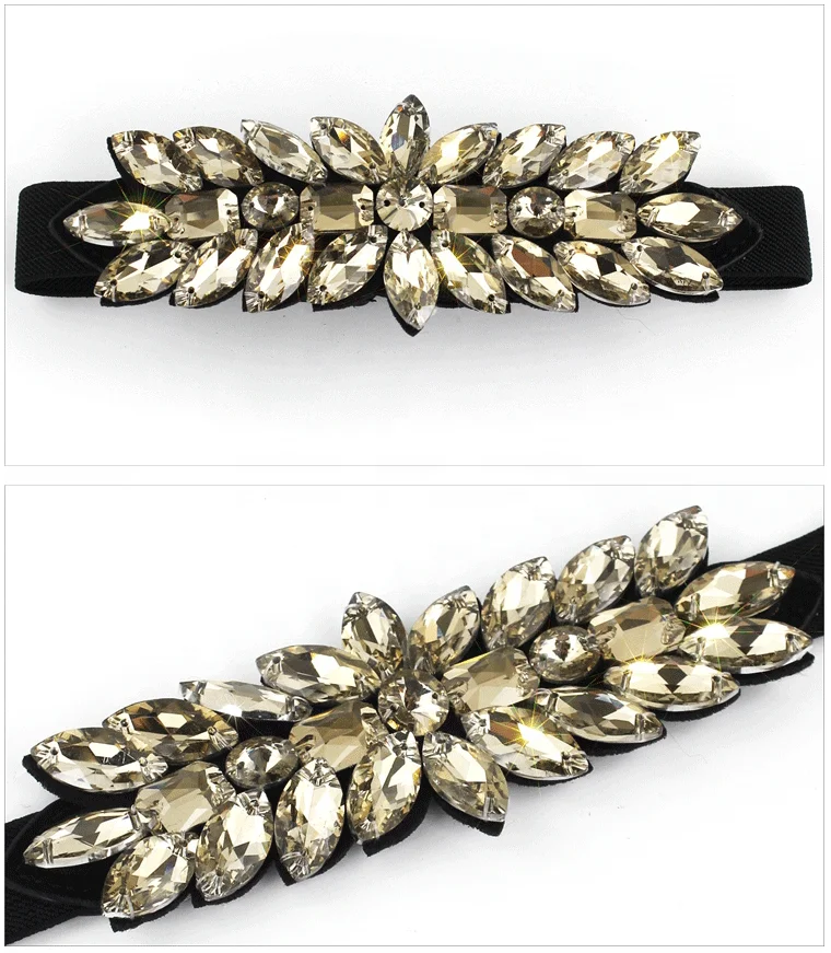 Interlockings Waistband Women Rhinestone Beaded Crystal Stone Elastic Belt for Wedding Party