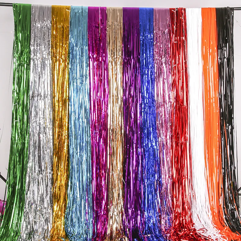 Ribbon Curtain 1*2 m Rain Silk Color Strip Bright Gold Wedding Stage Background Arrangement Tassel Curtain Laser Tibbon