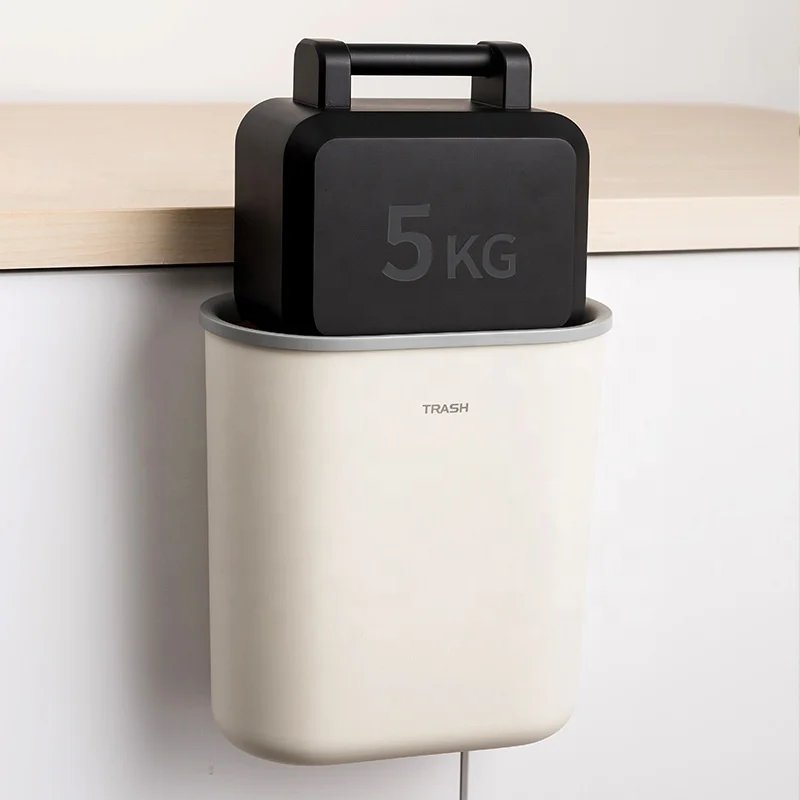 Hanging Waste Bin Under Kitchen Sink Plastic Wastebasket Over Cabinet Door with Top Ring to Fix Garbage Bag Small Trash Can