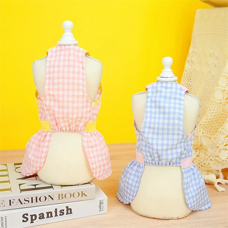 Baby Plaid Cool Summer Dog Dress Cute Design Korean Style Pet Dress Pet Clothes Thailand Dog Clothes Summer Dog Clothes 2023