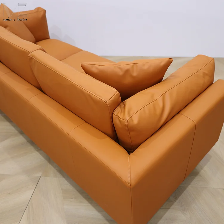 Retro Italian Design Vintage European Modern Living Room Furniture Brown Genuine Corner Tan Leather Sectional Sofas Couches