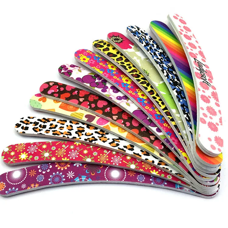 Custom Logo Double Sided Nail File Eva Curved Banana Shaped Sand Strip Printed Nail Polish Strip Sponge Material Custom Logo