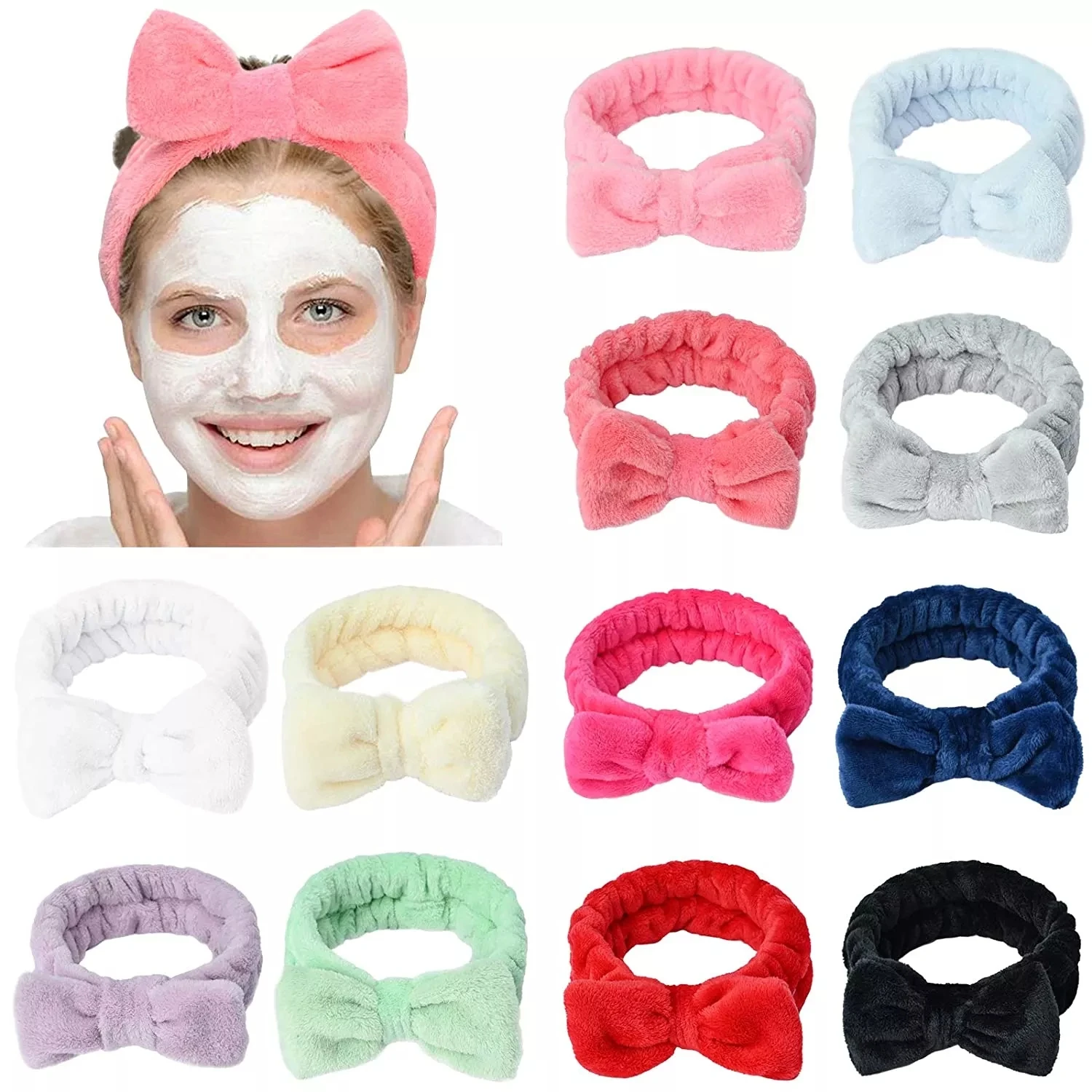 CHENGHE Wholesale solid color bowknot microfiber facial headband girl spa skincare hairband make up elastic headband for women