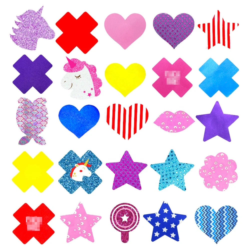 Laser Mermaid Pattern Disposable Adhesive Sexy Heart Star Mixed Shaped Nipple Breast Cover Sticker