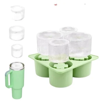Hot Sell 100% non-toxic reusable food grade silicone tumbler round 4-leaf clover shape 4 Grids ice mold for stanley cup