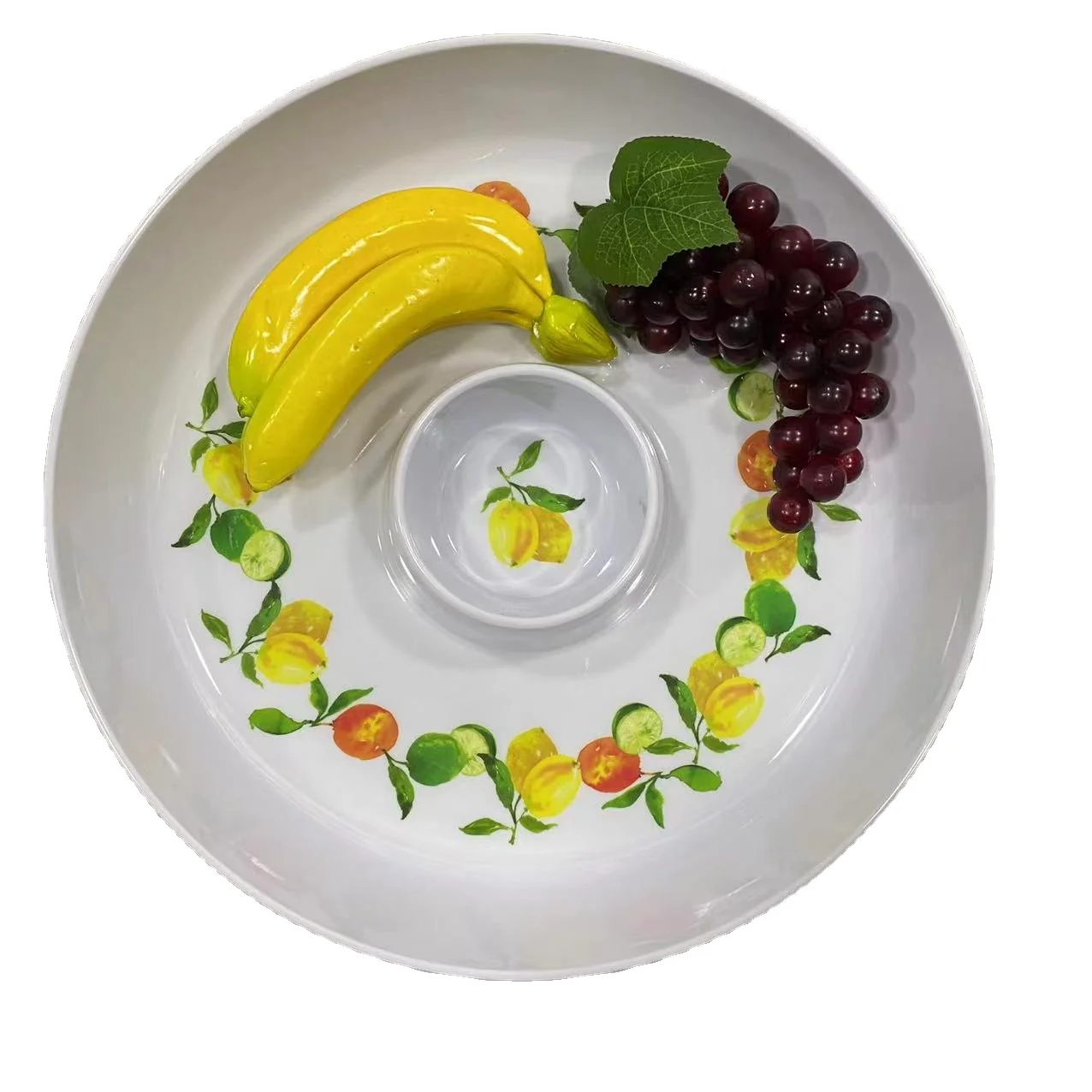 OEM service melamine chip and dip tray for party melamine trays round melamine platter dishwasher safe