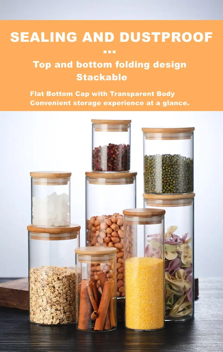Wholesale High Borosilicate Glass Storage Jars  Bamboo Lid Storage Jars   500ml Round Storage Jar