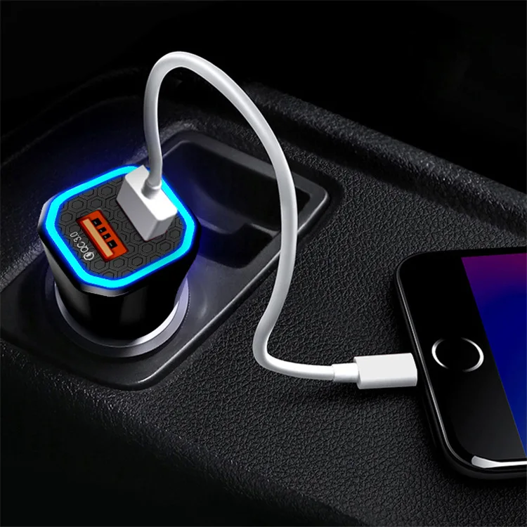 Universal Smart Car Battery Charger 12v 24v Car Charger QC3.0 Dual Usb Cell Phone Charger Mobile Phone Black PE Bag OEM 2 X USB