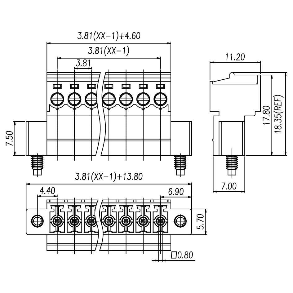 factory sale 3.81mm pitch through wall terminal block connector KF2EDGKRM