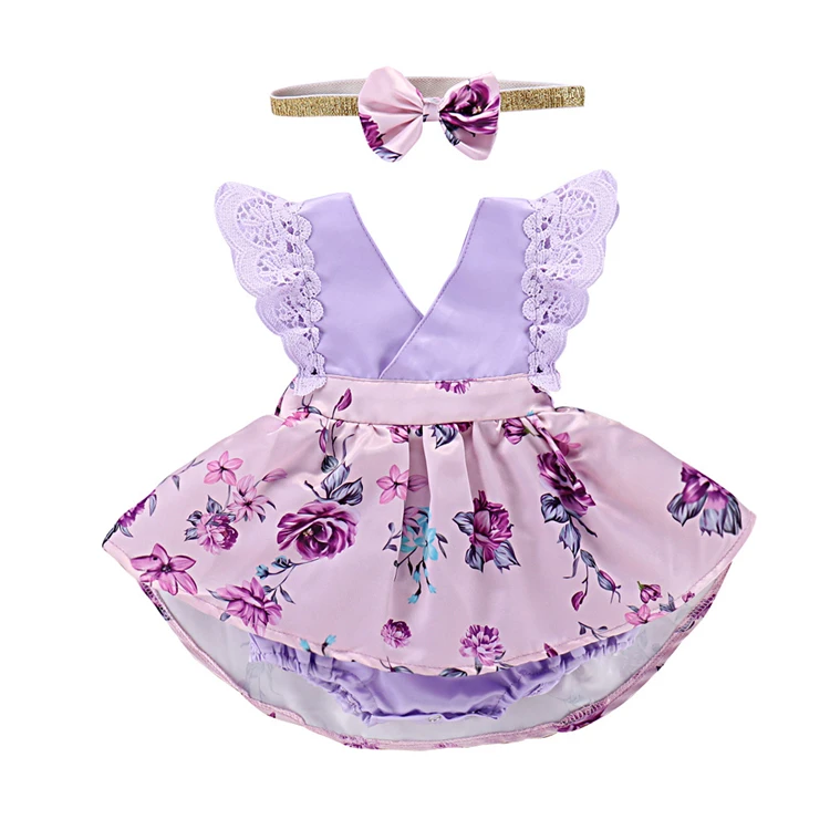 
Infant purple Lace sleeveless 0-6month baby girl floral fairy romper dress 