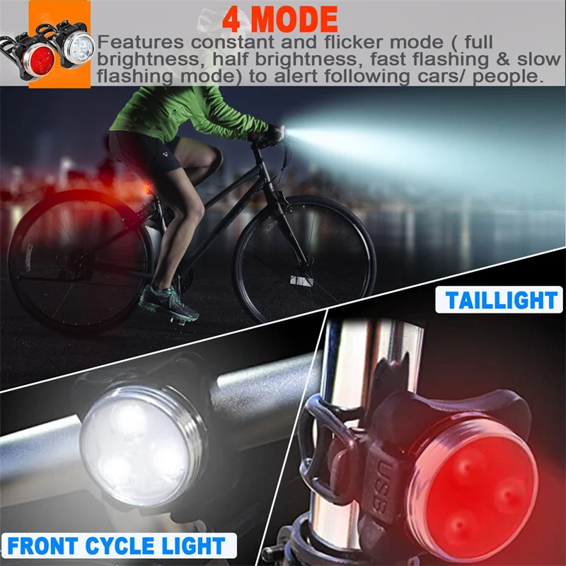 Bright Front Headlight Rear LED Bicycle 650mah Lithium Battery USB Rechargeable Bike Light Set