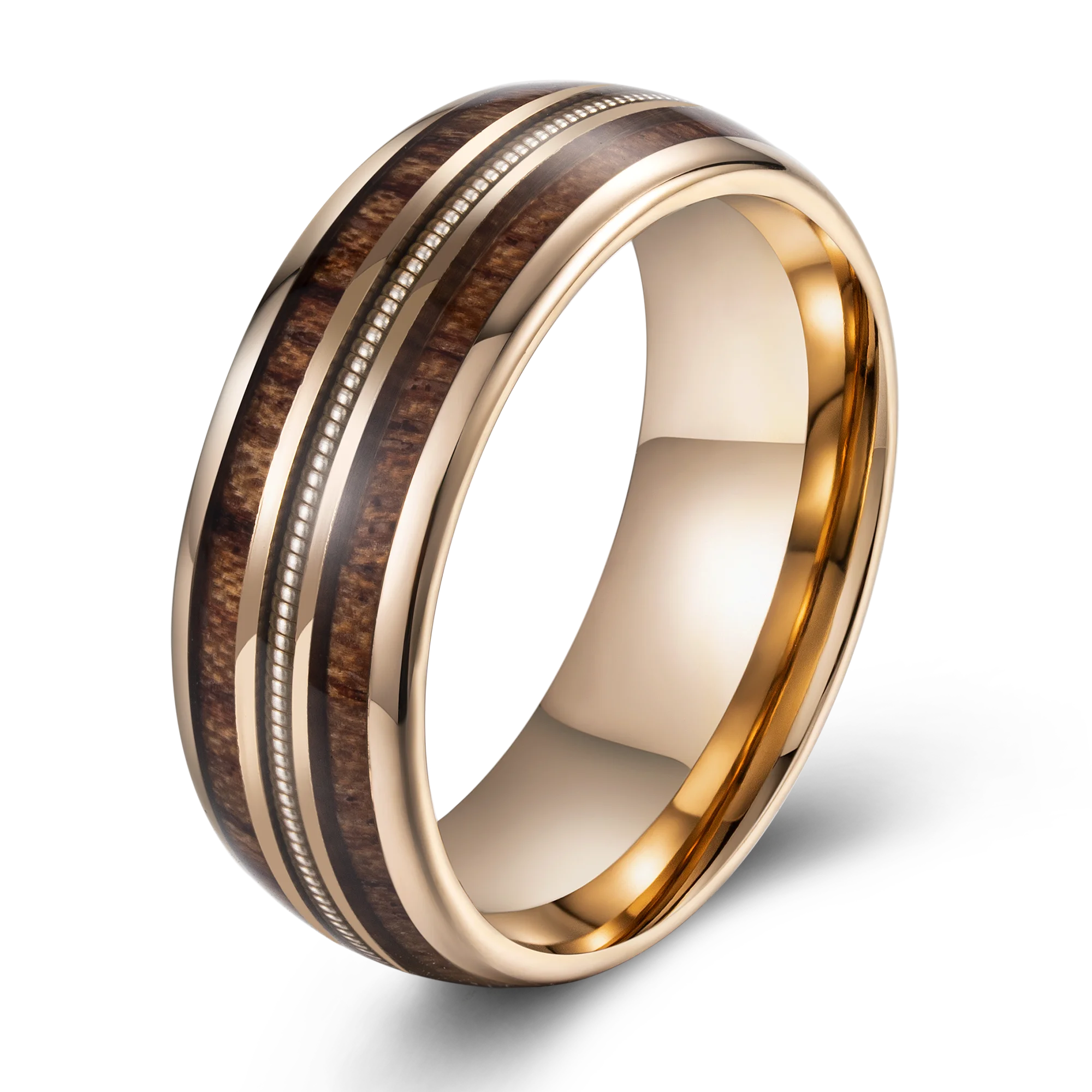 Fashion jewelry for men tungsten carbide ring inlay wood and beads 18K gold plated comfort it wooden inlaying jewelry ring