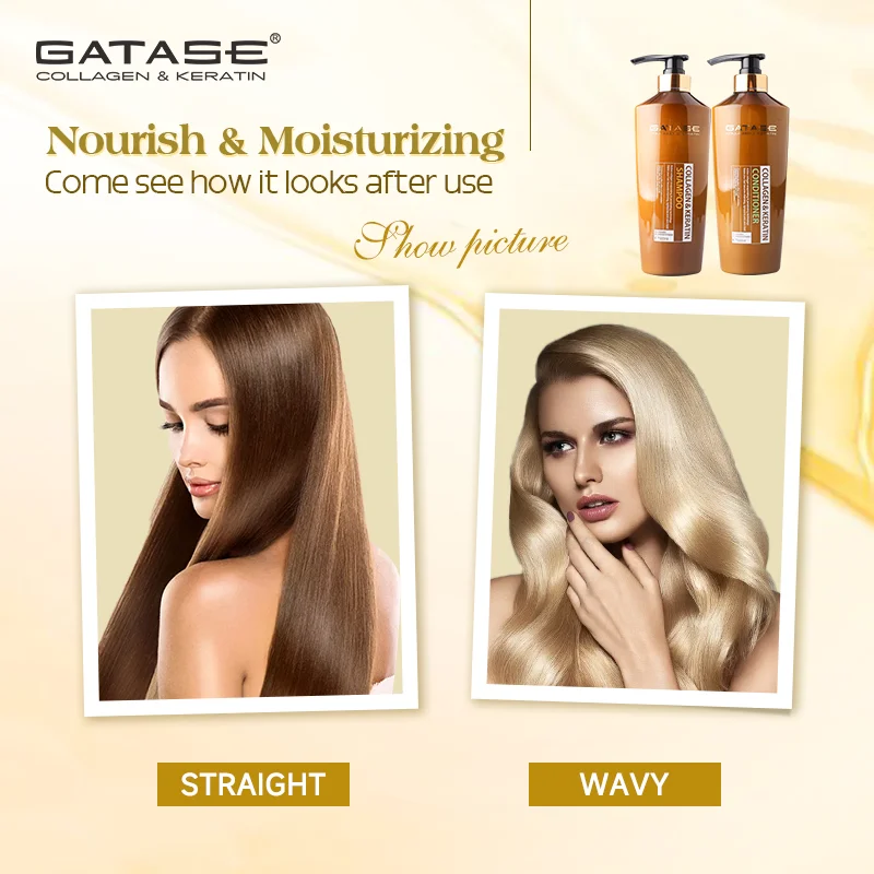 Gatase Private Label Organic Collagen Keratin Anti-Hair Loss Shampoo Conditioner Set Smoothing Hair Shampoo and Conditioner