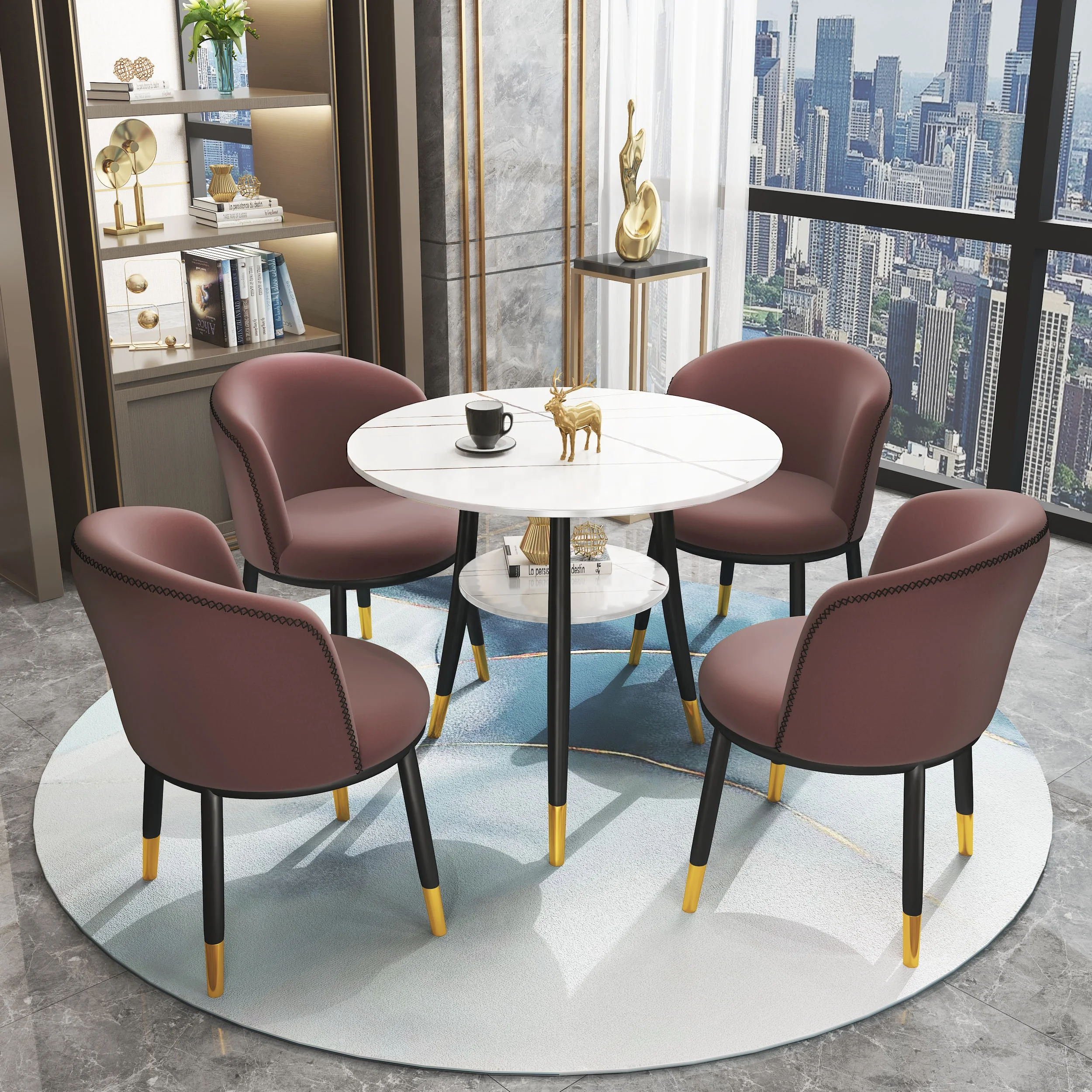 Hot sale Round Shape Restaurant Furniture Cafe Table And Chairs Set Hookah Lounge Concrete Furniture Bar Chair And Table Set