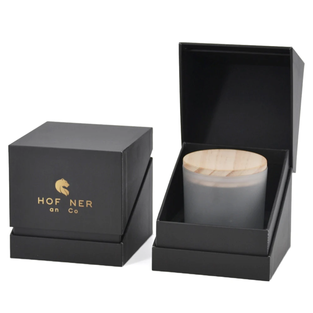 Luxury Recycle Black Hard Paper Empty Gift Candle Box Packaging Custom Logo Square Rigid Scented Candle Packaging Paper Box