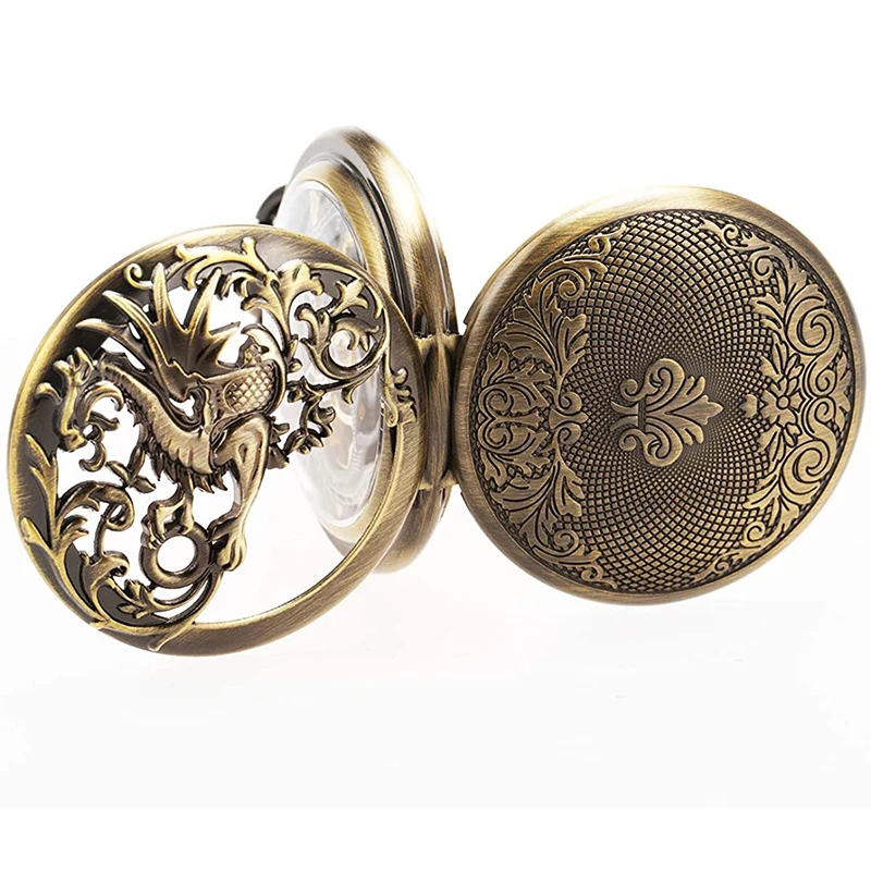 Montre de poche mecanique retro squelette pour homme Dragon Hollow Hunter ceinture c Roman scale pendant mechanical pocket watch