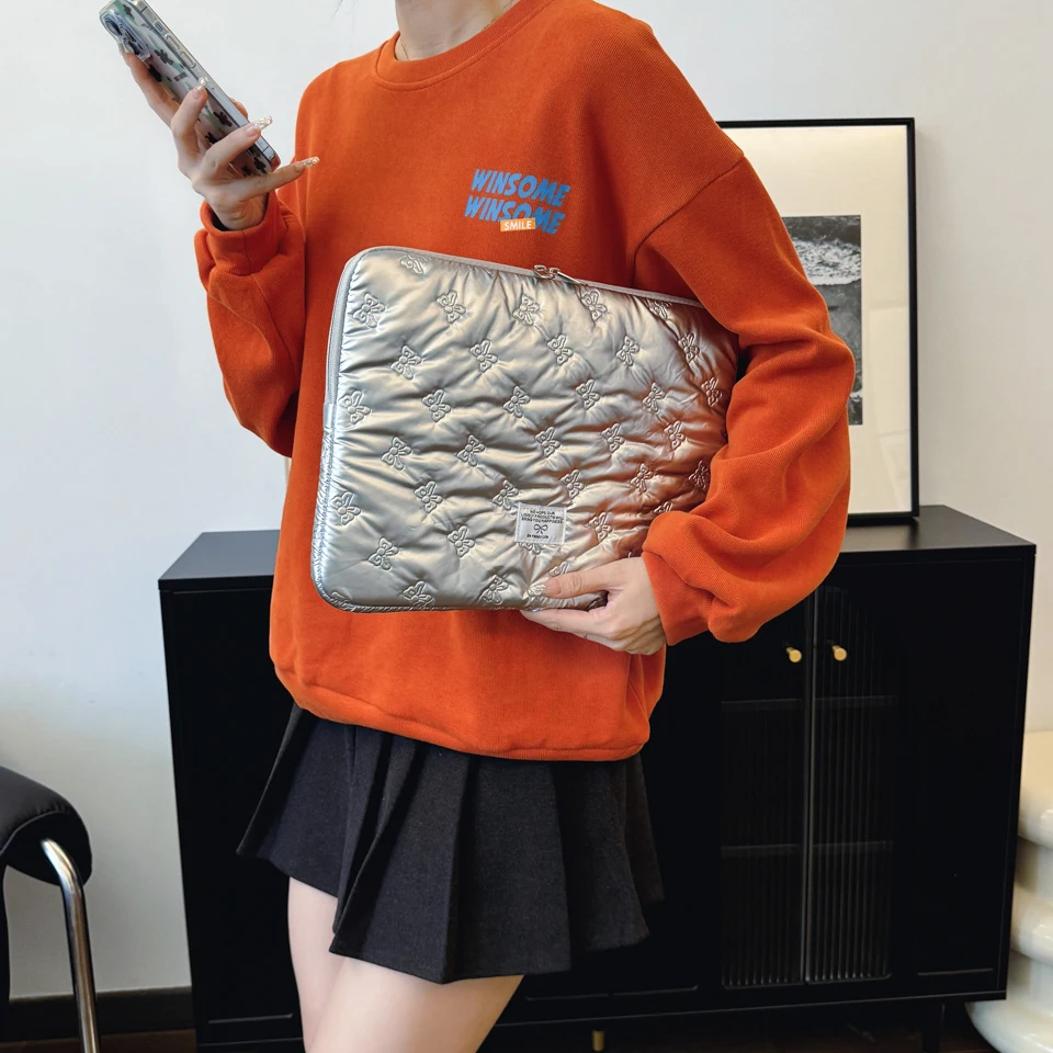 Silver Bow Tie Print Laptop Sleeve Case Shockproof Tablet Pouch Portable Inner Case Bag For Macbook Air/Pro,iPad