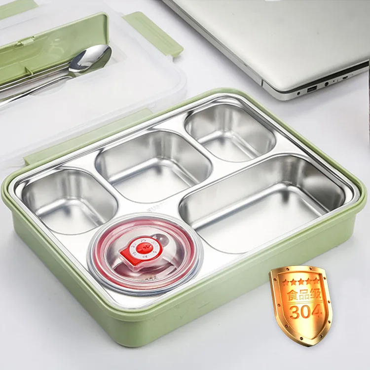 Eco Heated Food Plastic Containers Children Custom with Bag  4 Compartment Steel Lunch Box