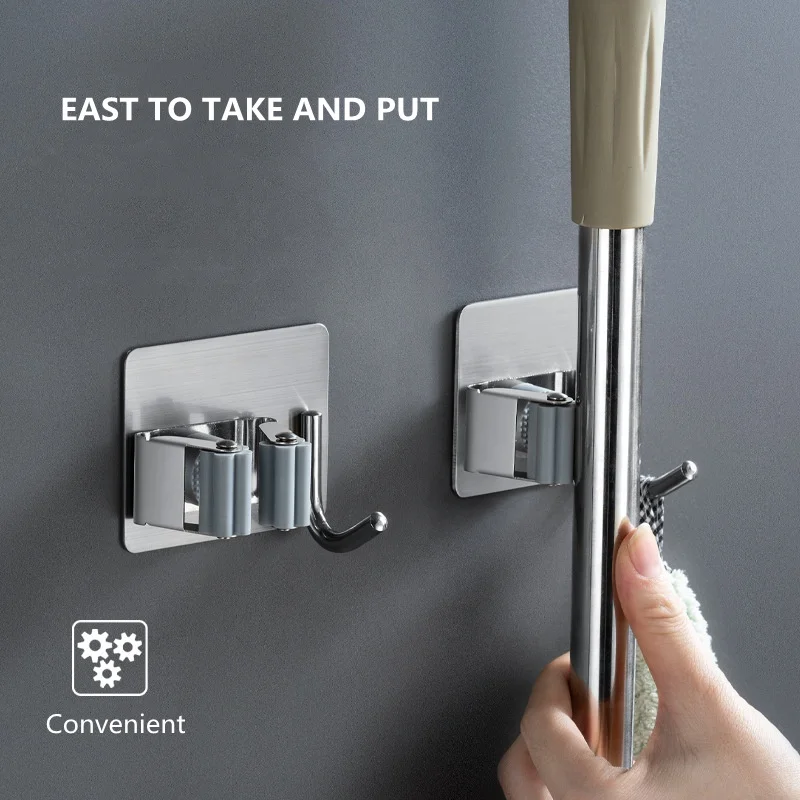 Factory Design Fast Delivery Household Metal Mop Clip Holder Hanger Wall Mounted Stainless Steel