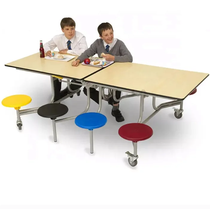 moveable school lunch student worker 8 person seaters round folding school canteen dining room table round college canteen table